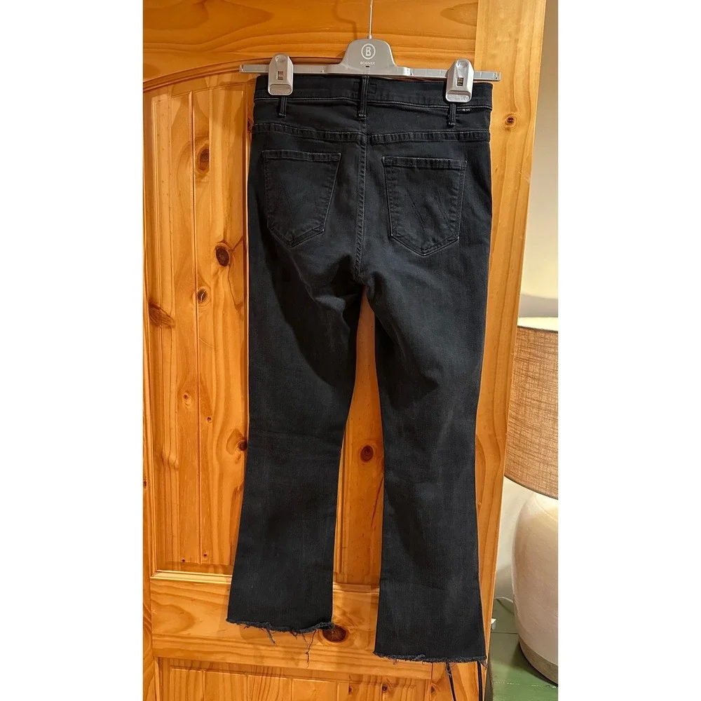 Mother Hustler Ankle Fray Jeans Not Guilty Black High Rise Flare Size 28